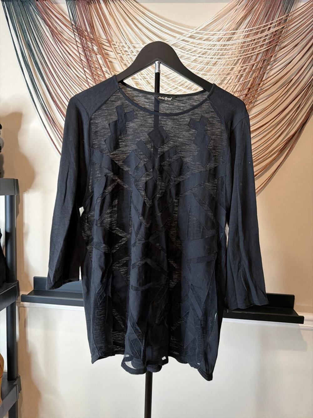 Lucky brand mesh and cotton top black EUC XL 3016
